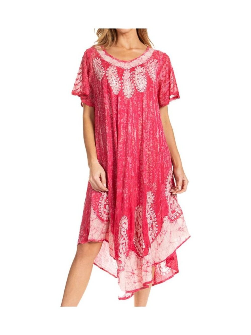 Bree Long Embroidered Cap Sleeve Marbled Dress